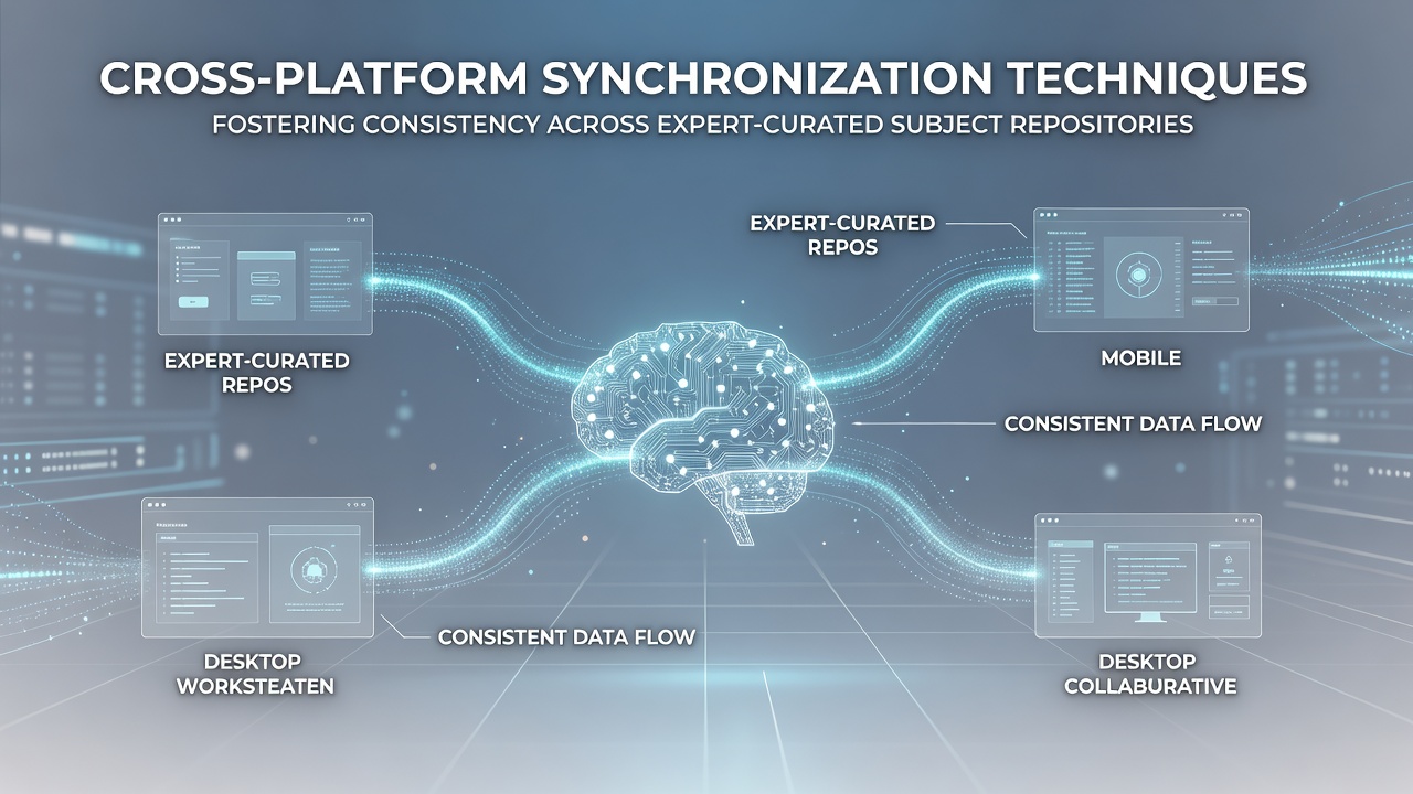 Screenshot of a synchronization dashboard displaying real-time consistency metrics across expert-curated repositories on multiple platforms
