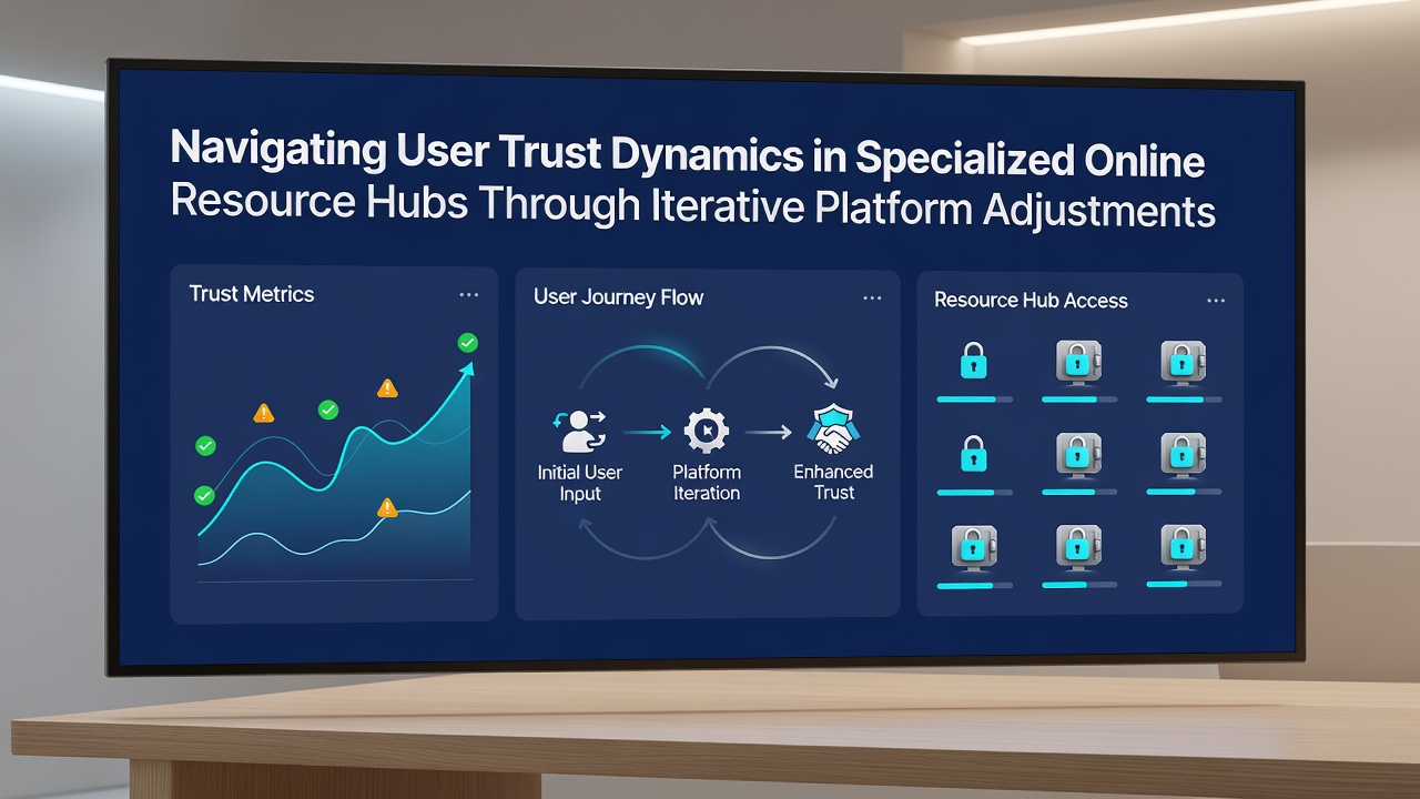 Iterative platform adjustment process with user trust metrics and feedback loops visualized